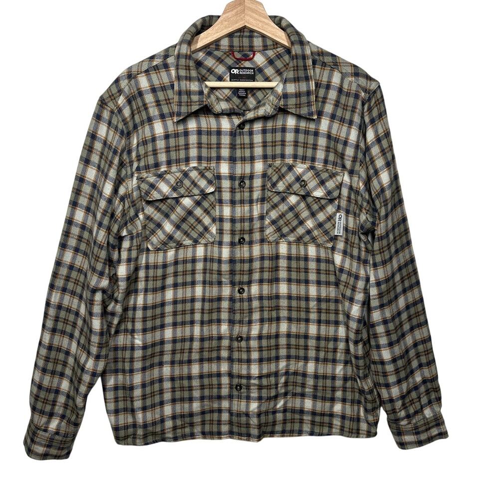 Outdoor Research Feedback Twill Flannel Shirt Men’s Sz L Plaid Utility Workwear